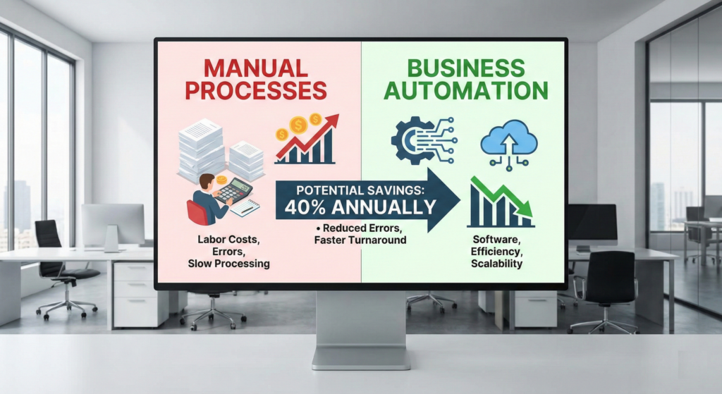 Cost comparison showing savings from business automation vs manual processes