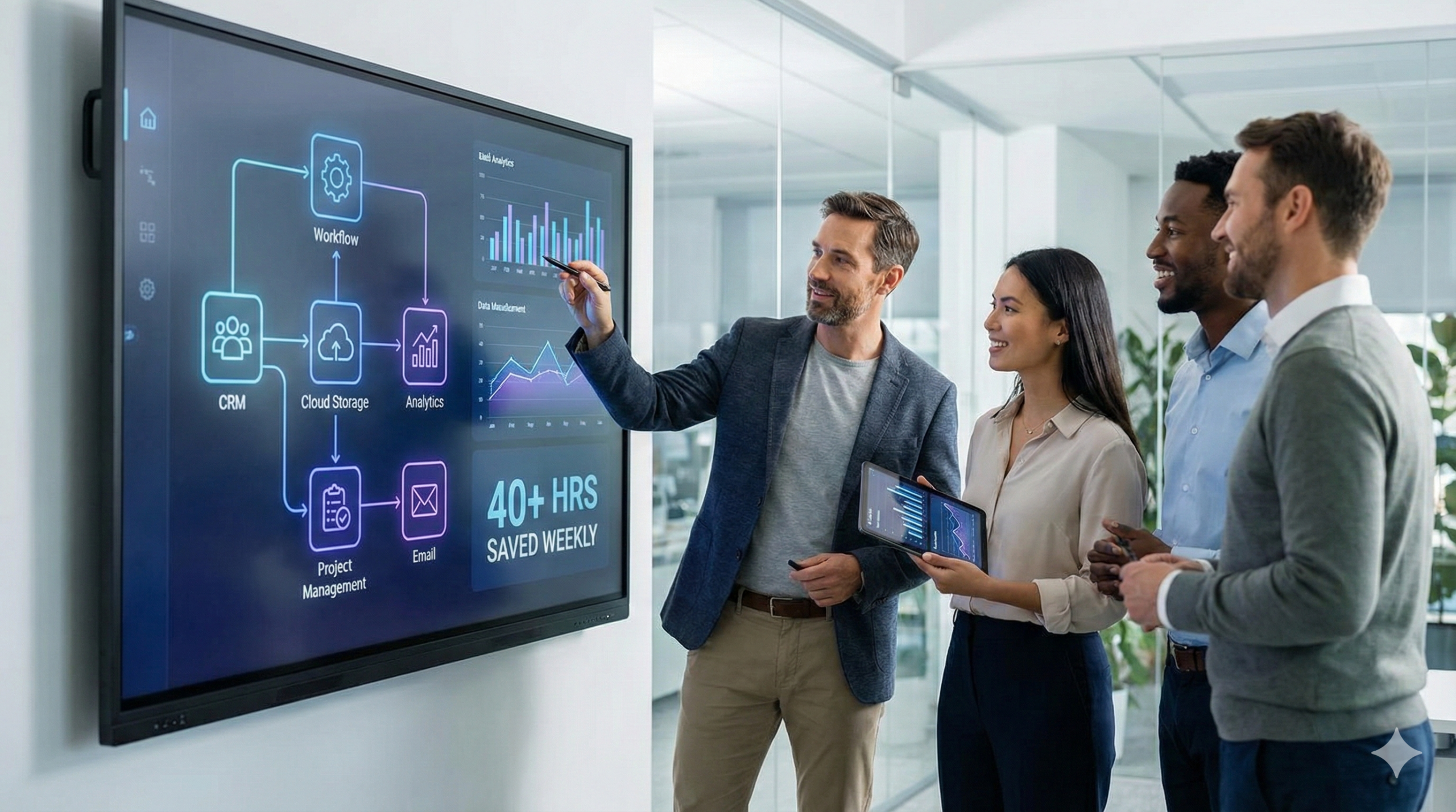 Business automation workflow connecting multiple systems and saving 40+ hours weekly